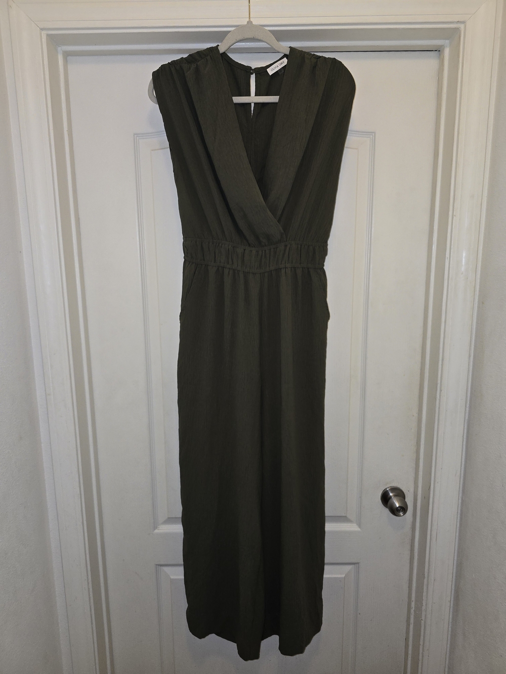 Sleeveless Olive Green V-Neck Jumpsuit